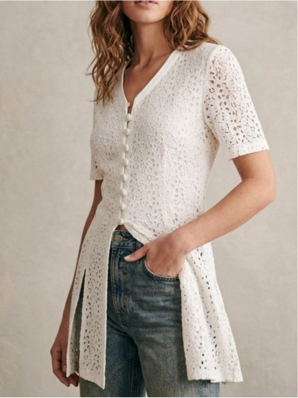 VTG 90s White Crochet Lace Button-Front Top Size 12 Fits Large Romantic Angel - Picture 2 of 15